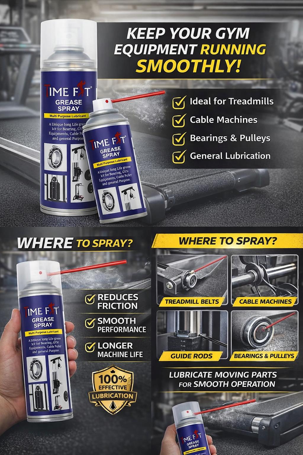 Grease Spray Multipurpose Lubricant For Bearings Gym Equipment | Cable Pulley Moving Parts | Rust Protection & Smooth Operation | Long Lasting Lubrication | Easy Spray Application-500 Ml Pack - Image 4