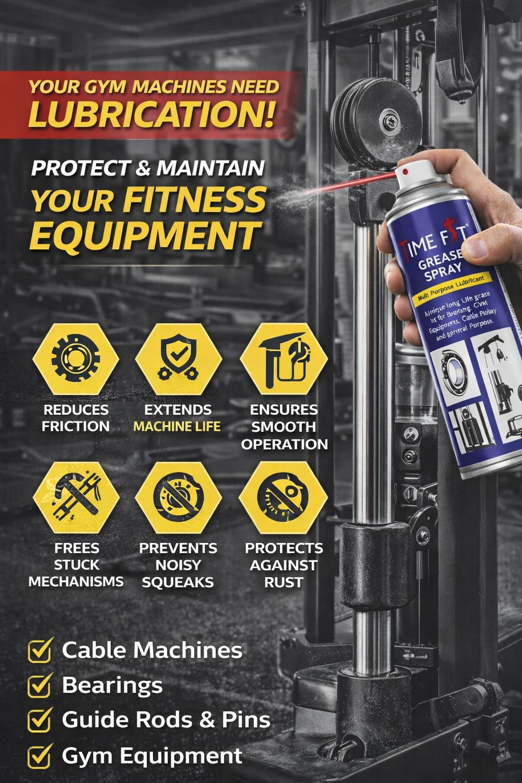 Grease Spray Multipurpose Lubricant For Bearings Gym Equipment | Cable Pulley Moving Parts | Rust Protection & Smooth Operation | Long Lasting Lubrication | Easy Spray Application-500 Ml Pack - Image 7