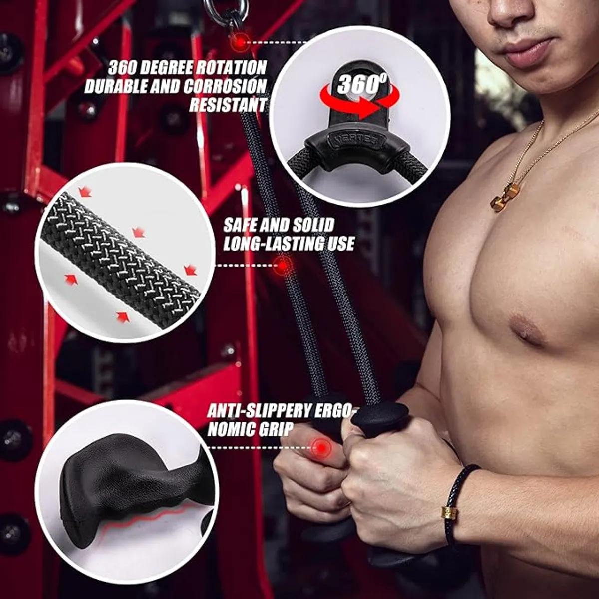 Lat Pulldown Tricep Rope Handle | Heavy Duty Nylon Cable Attachment With Ergonomic Rubber Grip For Back Biceps Triceps Strength Muscle Training Gym Equipment | Smooth Performance Secure Grip - Image 3